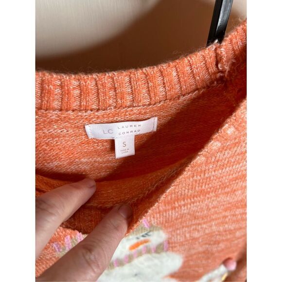 LC LAUREN CONRAD Sweater Small Coral Orange Snowman Graphic Christmas - Picture 4 of 5